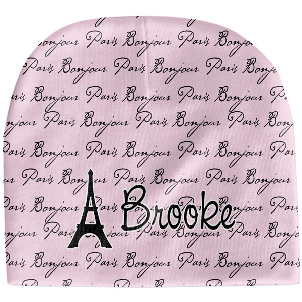 Custom Paris Bonjour and Eiffel Tower Baby Hat (Beanie) (Personalized)
