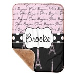 Paris Bonjour and Eiffel Tower Sherpa Baby Blanket - 30" x 40" w/ Name or Text