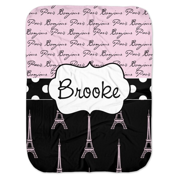 Custom Paris Bonjour and Eiffel Tower Baby Swaddling Blanket (Personalized)