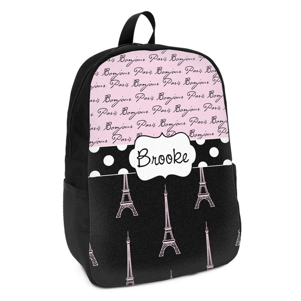 Custom Paris Bonjour and Eiffel Tower Kids Backpack (Personalized)