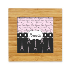 Paris Bonjour and Eiffel Tower Bamboo Trivet with Ceramic Tile Insert (Personalized)