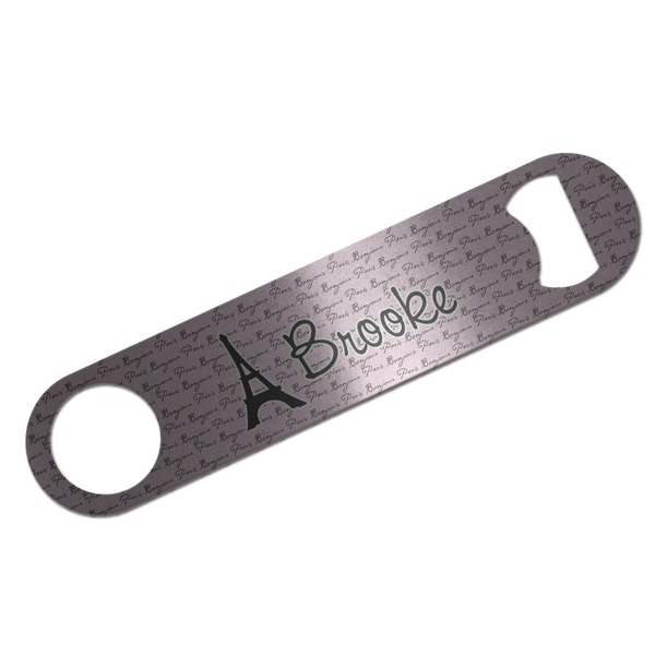 Custom Paris Bonjour and Eiffel Tower Bar Bottle Opener - Silver w/ Name or Text