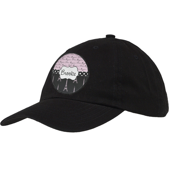 Custom Paris Bonjour and Eiffel Tower Baseball Cap - Black (Personalized)