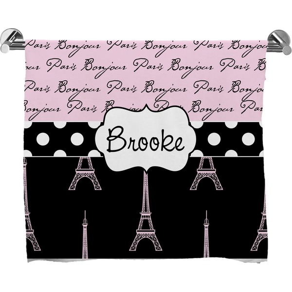Custom Paris Bonjour and Eiffel Tower Bath Towel (Personalized)