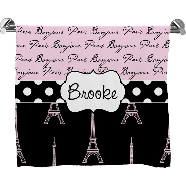 Custom Paris Bonjour and Eiffel Tower Bath Towel (Personalized)