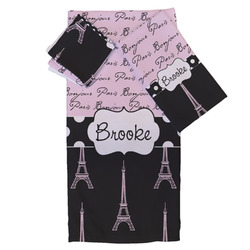 Paris Bonjour and Eiffel Tower Bath Towel Set - 3 Pcs (Personalized)