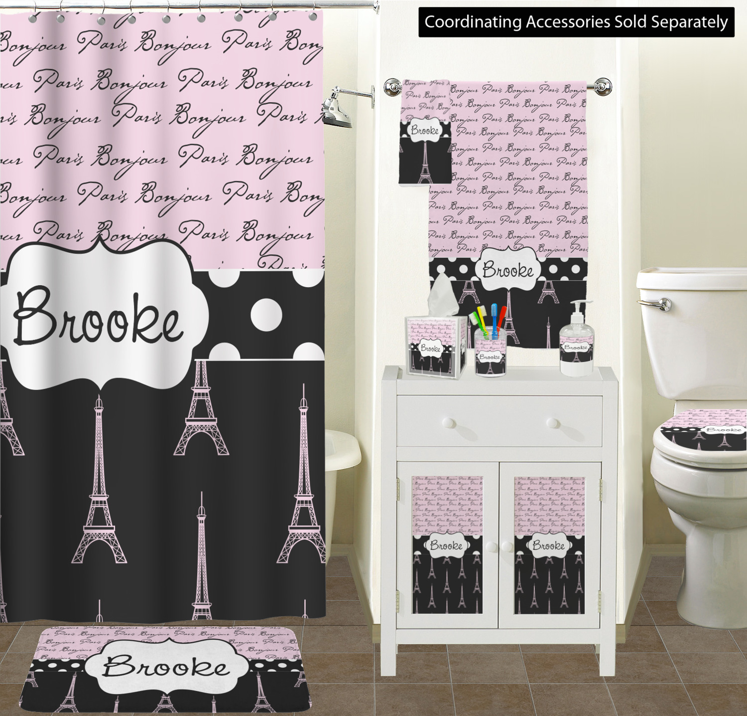 Paris Bonjour And Eiffel Tower Toilet Seat Decal Personalized Youcustomizeit