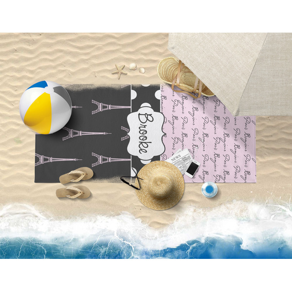 Paris Bonjour and Eiffel Tower Beach Towel Lifestyle