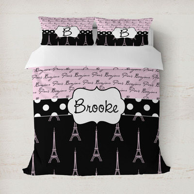 Paris Bonjour and Eiffel Tower Duvet Cover (Personalized)