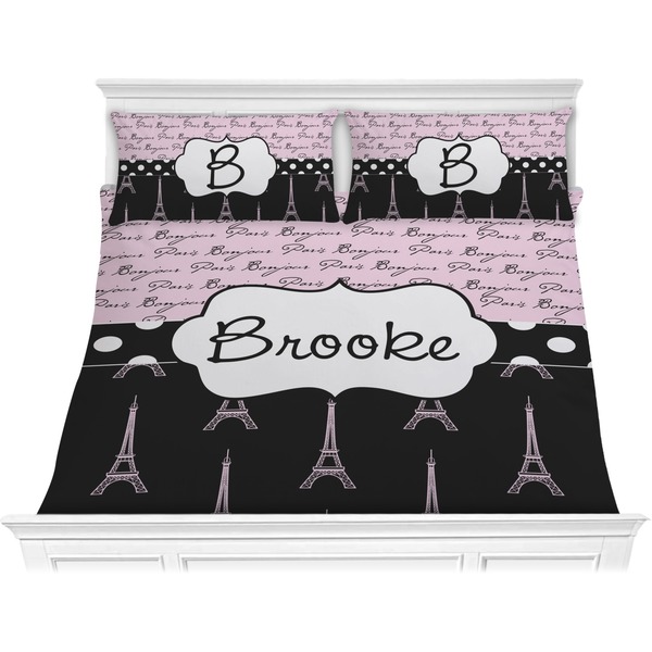 Custom Paris Bonjour and Eiffel Tower Comforter Set - King (Personalized)