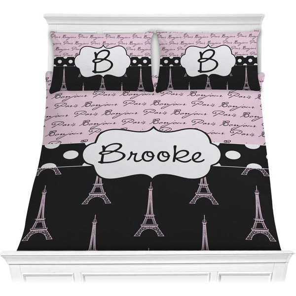 Custom Paris Bonjour and Eiffel Tower Comforter Set - Full / Queen (Personalized)