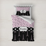 Paris Bonjour and Eiffel Tower Duvet Cover Set - Twin (Personalized)