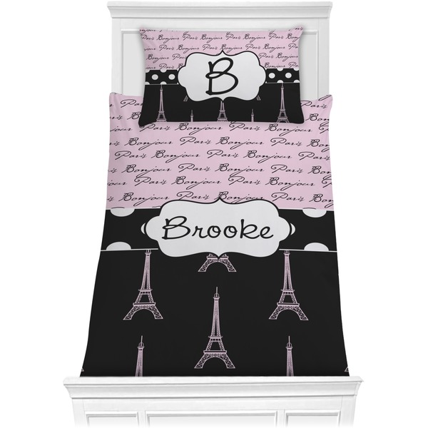 Custom Paris Bonjour and Eiffel Tower Comforter Set - Twin XL (Personalized)