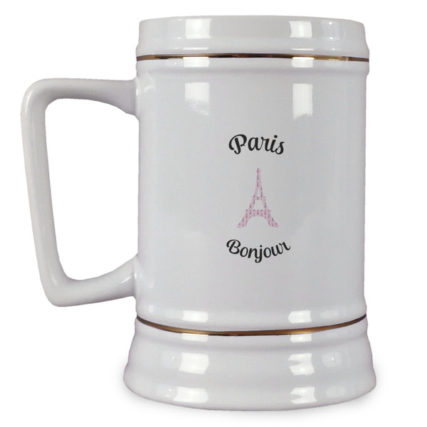 Custom Paris Bonjour and Eiffel Tower Beer Stein (Personalized)