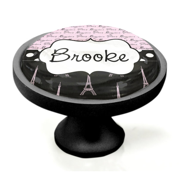 Paris Bonjour and Eiffel Tower Black Custom Cabinet Knob (Side)