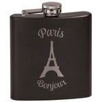 Paris Bonjour and Eiffel Tower Black Flask Set (Personalized)
