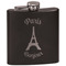Paris Bonjour and Eiffel Tower Black Flask - Engraved Front
