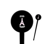 Paris Bonjour and Eiffel Tower 4" Round Plastic Food Picks - Black - Double Sided (Personalized)