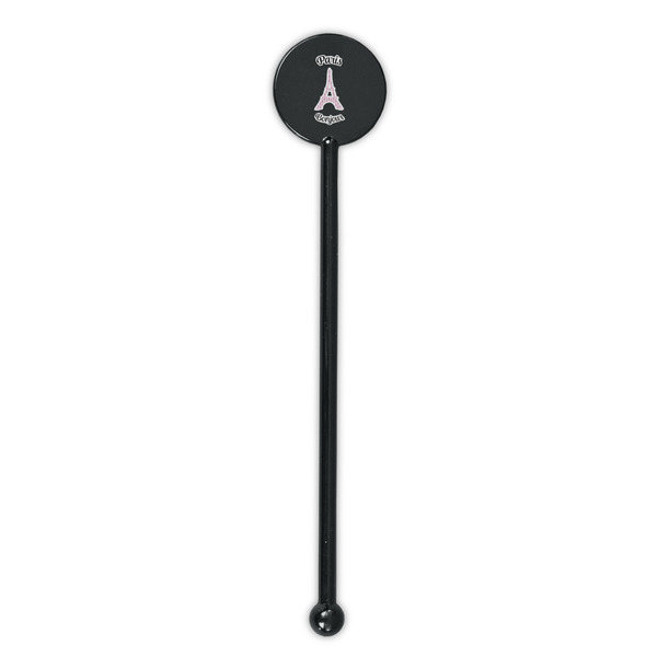 Paris Bonjour and Eiffel Tower Black Plastic 5.5" Stir Stick - Round - Single Stick