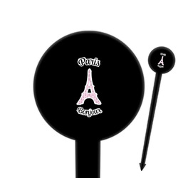 Paris Bonjour and Eiffel Tower 6" Round Plastic Food Picks - Black - Single Sided (Personalized)