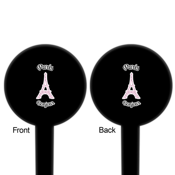 Paris Bonjour and Eiffel Tower Black Plastic 6" Food Pick - Round - Double Sided - Front & Back
