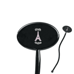 Paris Bonjour and Eiffel Tower 7" Oval Plastic Stir Sticks - Black - Single Sided (Personalized)