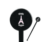 Paris Bonjour and Eiffel Tower 7" Round Plastic Stir Sticks - Black - Single Sided (Personalized)