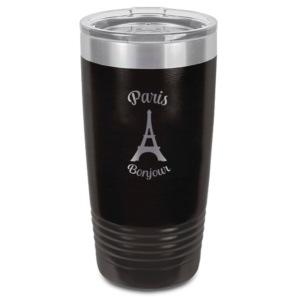 Paris Bonjour and Eiffel Tower Black Polar Camel Tumbler - 20oz - Front