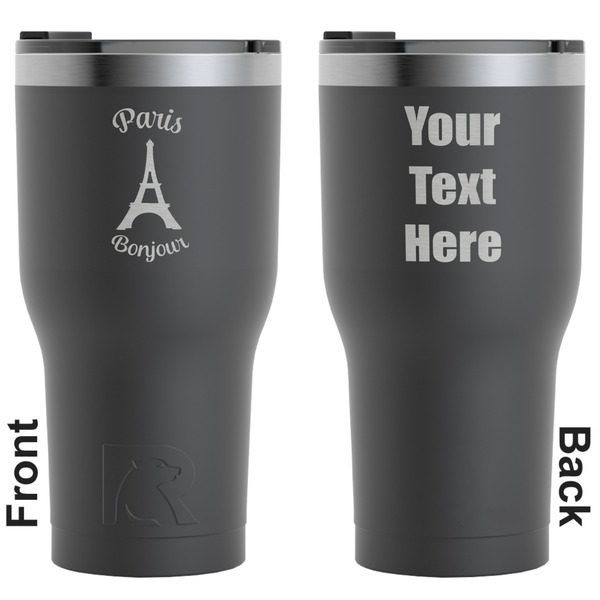 Custom Paris Bonjour and Eiffel Tower RTIC Tumbler - Black - Engraved Front & Back (Personalized)