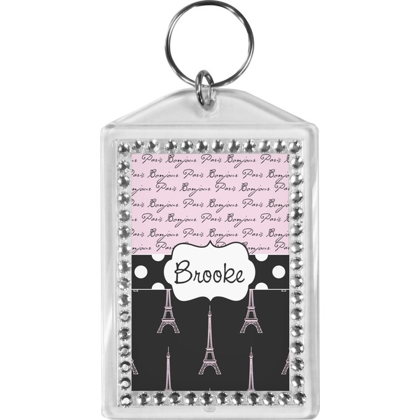 Custom Paris Bonjour and Eiffel Tower Bling Keychain (Personalized)
