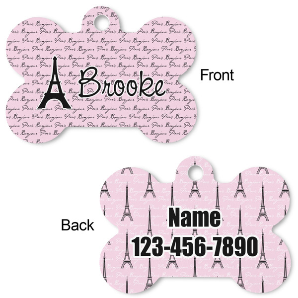 Paris Bonjour and Eiffel Tower Bone Shaped Dog ID Tag - Large - Approval