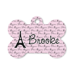 Paris Bonjour and Eiffel Tower Bone Shaped Dog ID Tag - Small (Personalized)