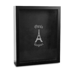 Paris Bonjour and Eiffel Tower Bottle Cap Shadow Box - 11in x 14in (Personalized)