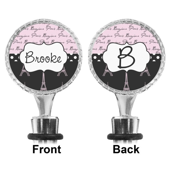 Paris Bonjour and Eiffel Tower Bottle Stopper - Front and Back