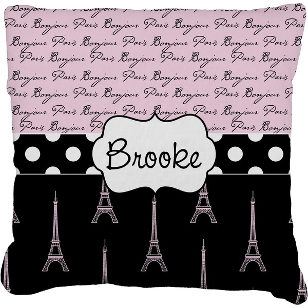 Custom Paris Bonjour and Eiffel Tower Faux-Linen Throw Pillow 16" (Personalized)