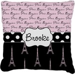Paris Bonjour and Eiffel Tower Faux-Linen Throw Pillow 18" (Personalized)