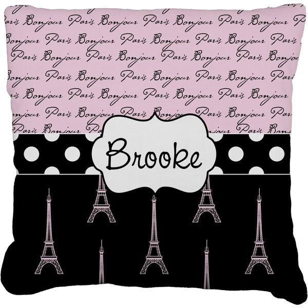 Custom Paris Bonjour and Eiffel Tower Faux-Linen Throw Pillow 18" (Personalized)