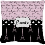 Paris Bonjour and Eiffel Tower Faux-Linen Throw Pillow 20" (Personalized)
