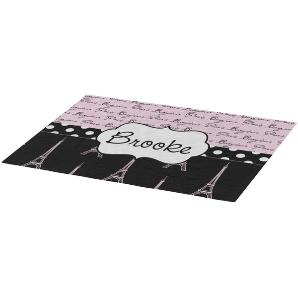 Paris Bonjour and Eiffel Tower Burlap Placemat (Angle View)