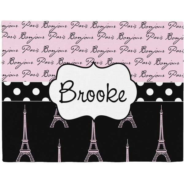 Custom Paris Bonjour and Eiffel Tower Woven Fabric Placemat - Twill w/ Name or Text