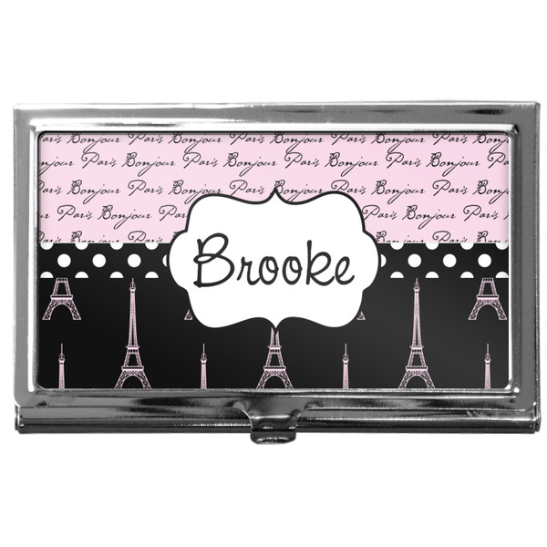 Custom Paris Bonjour and Eiffel Tower Business Card Case