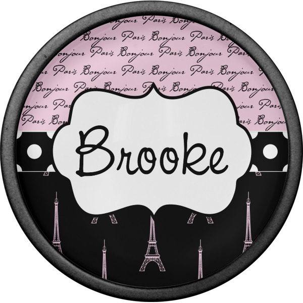 Paris Bonjour and Eiffel Tower Cabinet Knob - Black - Front