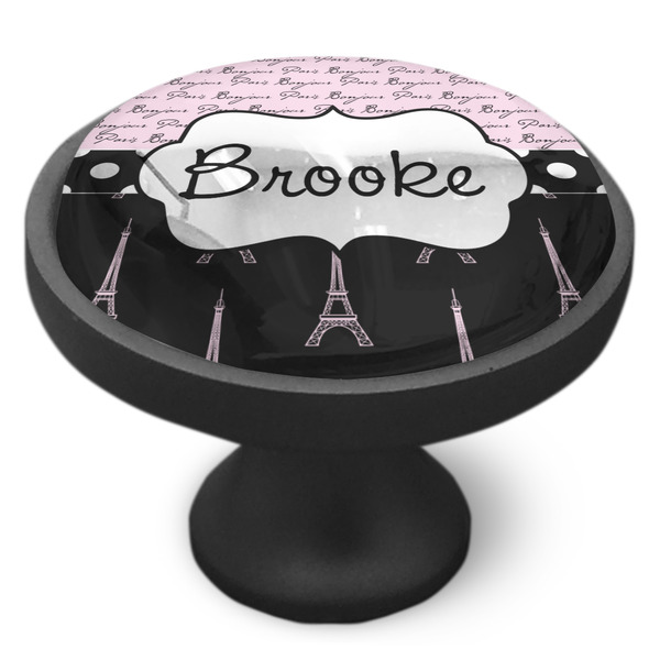 Paris Bonjour and Eiffel Tower Cabinet Knob - Black - Side