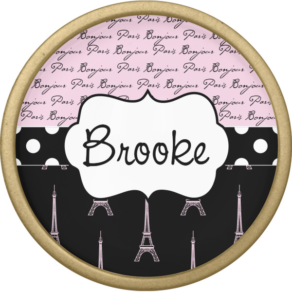 Paris Bonjour and Eiffel Tower Cabinet Knob - Gold - Front