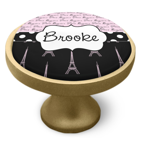 Paris Bonjour and Eiffel Tower Cabinet Knob - Gold - Side