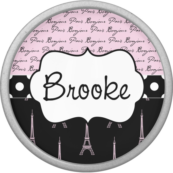 Paris Bonjour and Eiffel Tower Cabinet Knob - Nickel - Front