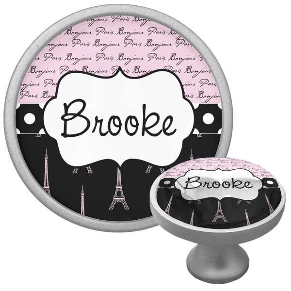 Paris Bonjour and Eiffel Tower Cabinet Knob - Nickel - Multi Angle