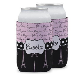Paris Bonjour and Eiffel Tower Can Cooler (12 oz) w/ Name or Text