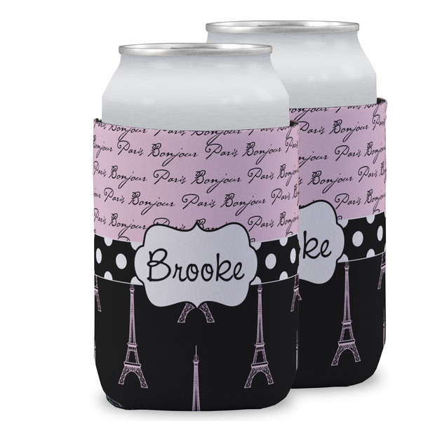 Custom Paris Bonjour and Eiffel Tower Can Cooler (12 oz) w/ Name or Text