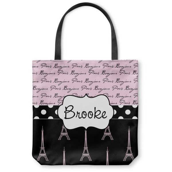 Custom Paris Bonjour and Eiffel Tower Canvas Tote Bag - Small - 13"x13" (Personalized)